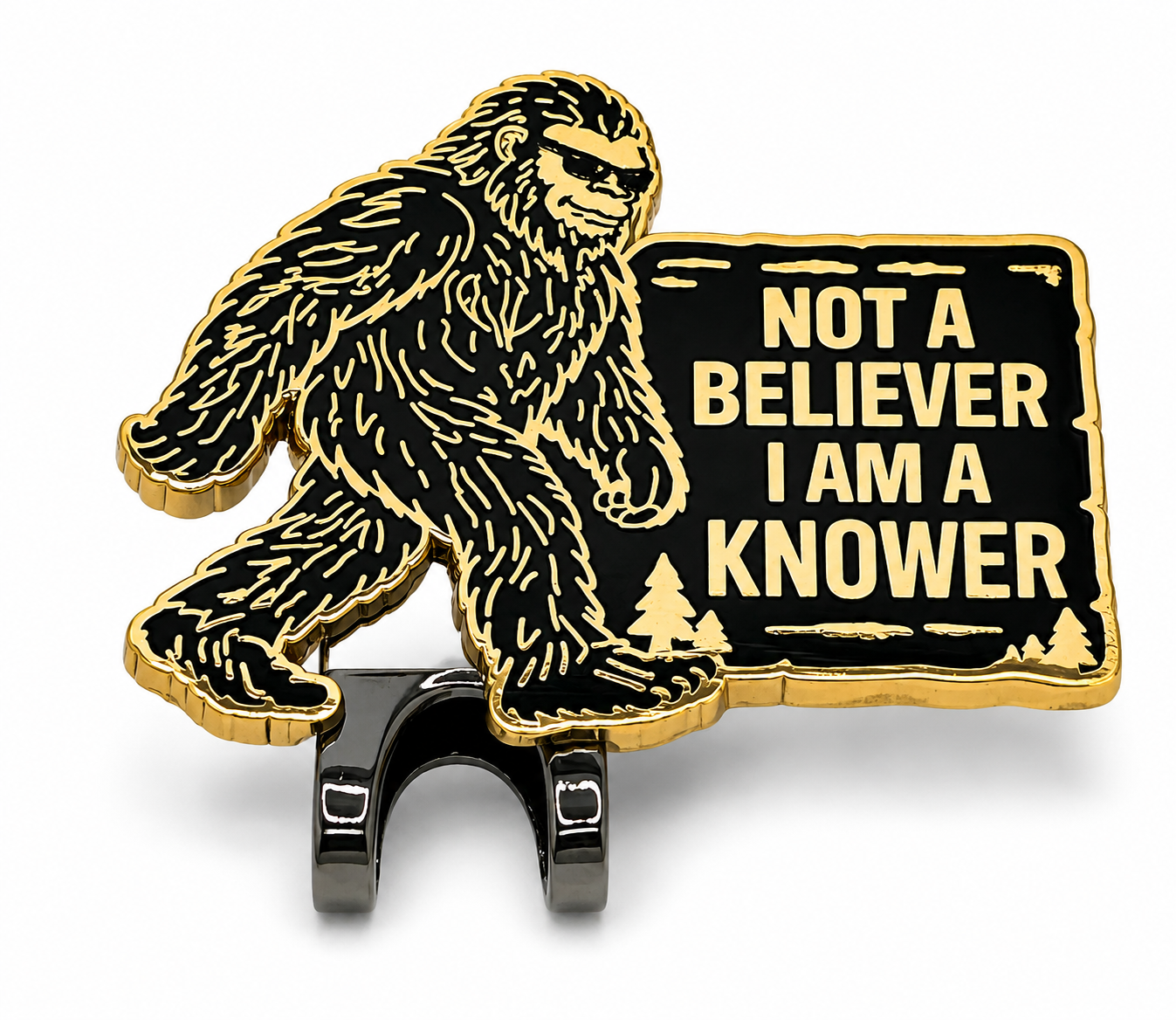 Bigfoot Knower hat clip attached to hat brim or belt black collectible
